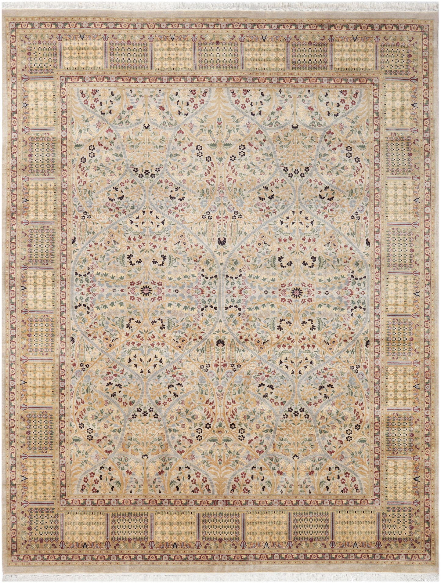 Hand-Knotted Lahore Carpet 7'.11" X 10'.2" Oriental, Grey Fine Wool Area Rug 8x10