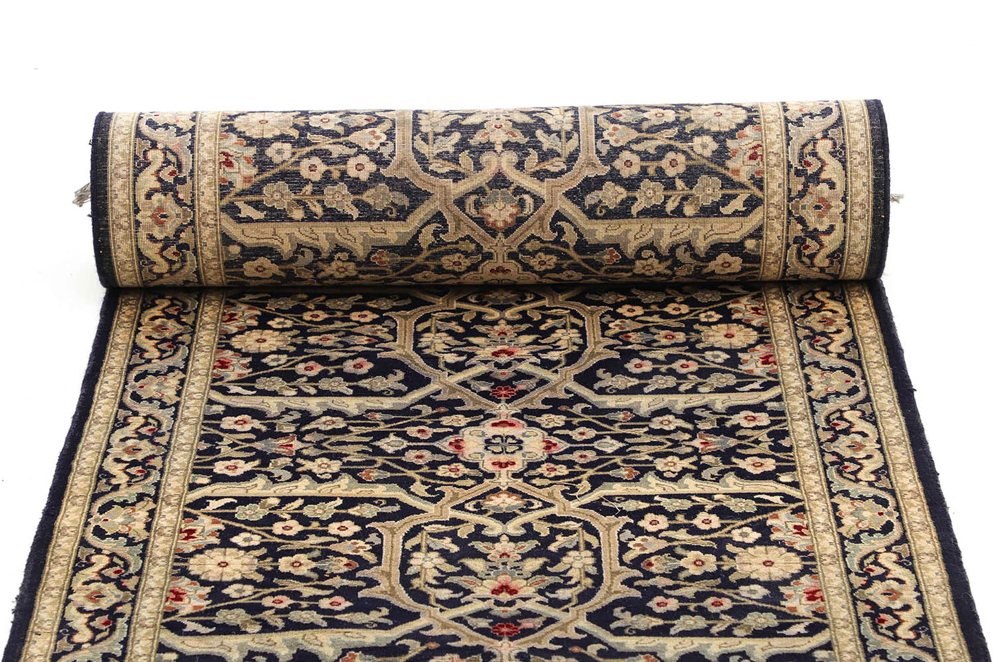 Hand-Knotted Lahore Carpet 2'.7" X 20' Oriental, Blue Fine Wool Runner Rug 2.5x20