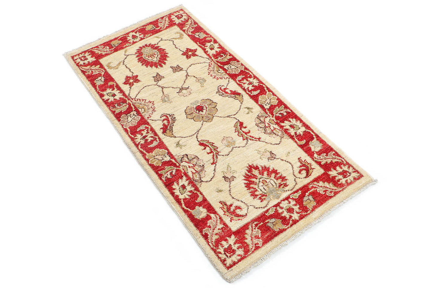 Hand-Knotted Oushak Carpet 2'.2" X 4'.1" Traditional, Ivory Fine Wool Accent Rug 2x4