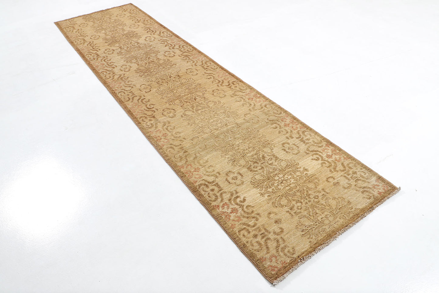 Hand-Knotted Oushak Carpet 2'.7" X 10'.1" Traditional, Camel Fine Wool Runner Rug 2.5x10