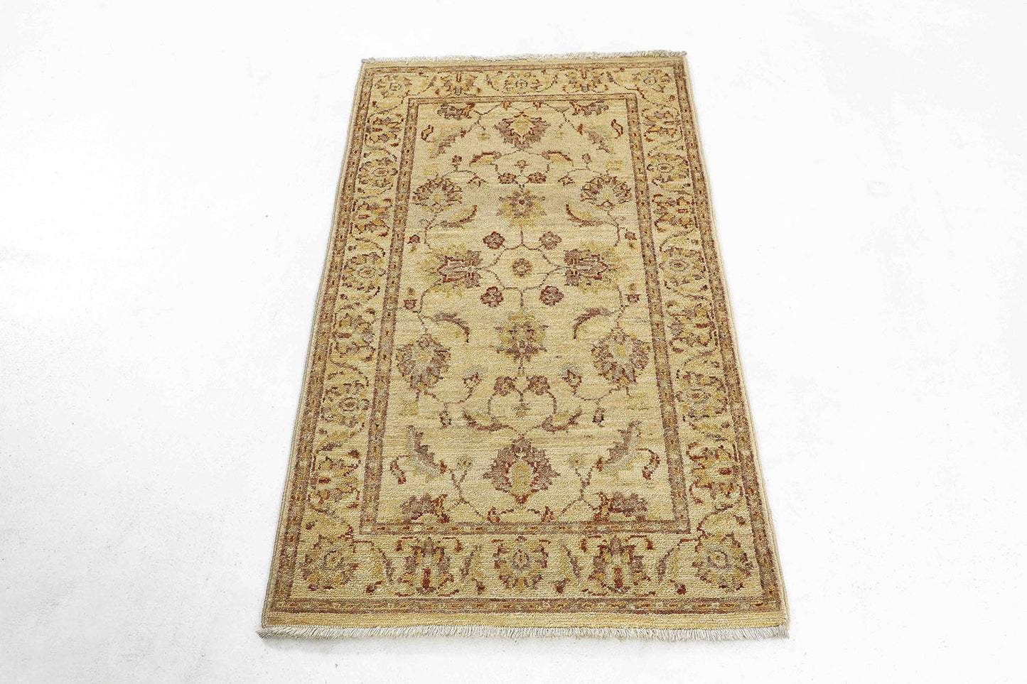 Hand-Knotted Oushak Carpet 2'.5" X 4'.3" Traditional, Beige Fine Wool Accent Rug 2x4