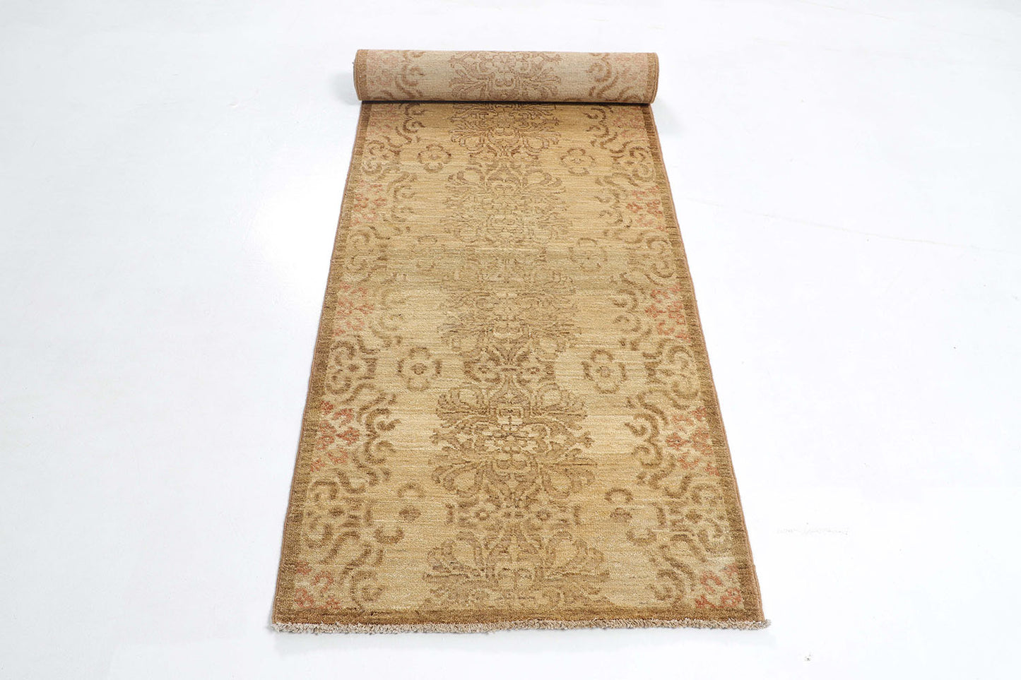 Hand-Knotted Oushak Carpet 2'.7" X 10'.1" Traditional, Camel Fine Wool Runner Rug 2.5x10