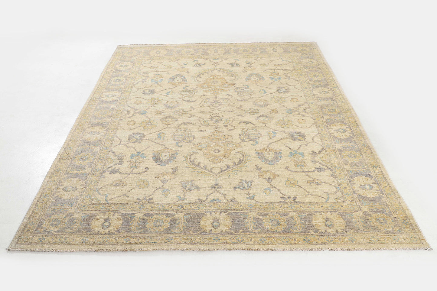 Hand-Knotted Oushak Carpet 8'.1" X 9'.9" Traditional, Ivory Fine Wool Area Rug 8x10