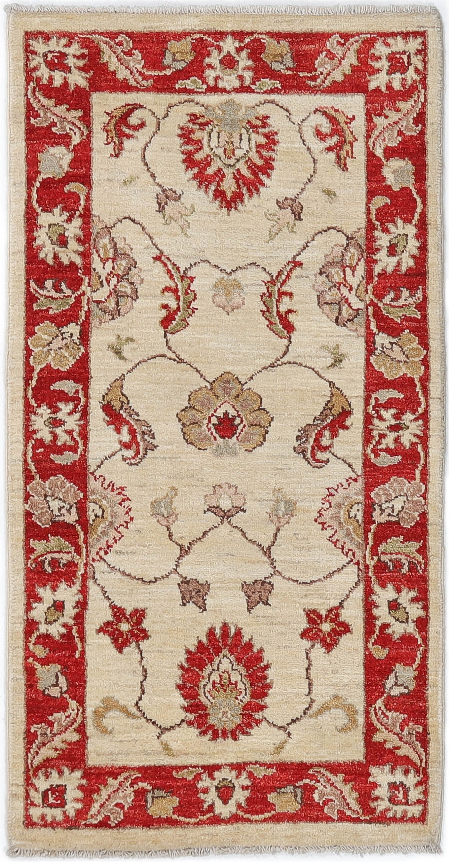 Hand-Knotted Oushak Carpet 2'.2" X 4'.1" Traditional, Ivory Fine Wool Accent Rug 2x4