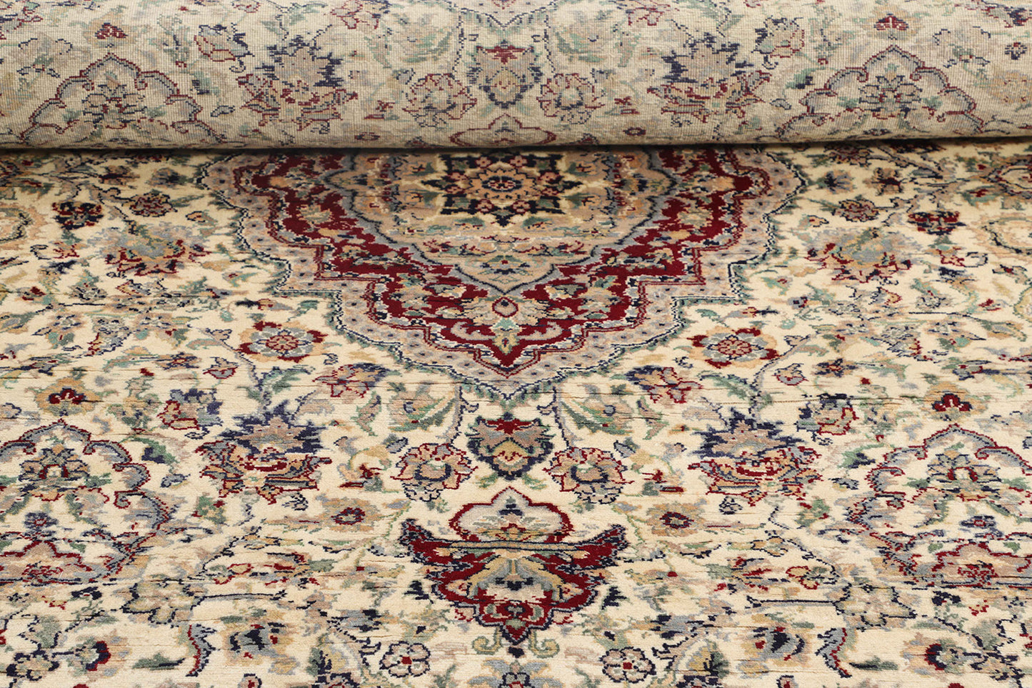 Hand-Knotted Lahore Carpet 7'.11" X 9'.9" Oriental, Ivory Fine Wool Area Rug 8x10