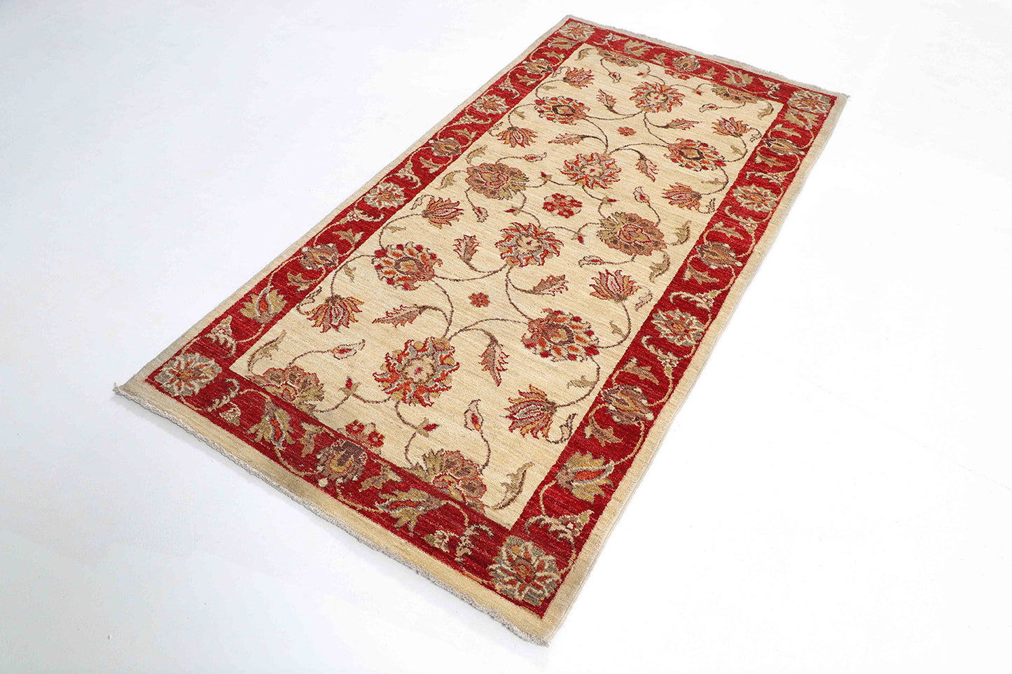 Hand-Knotted Oushak Carpet 3'.4" X 6'.6" Traditional, Ivory Fine Wool Area Rug 3x6