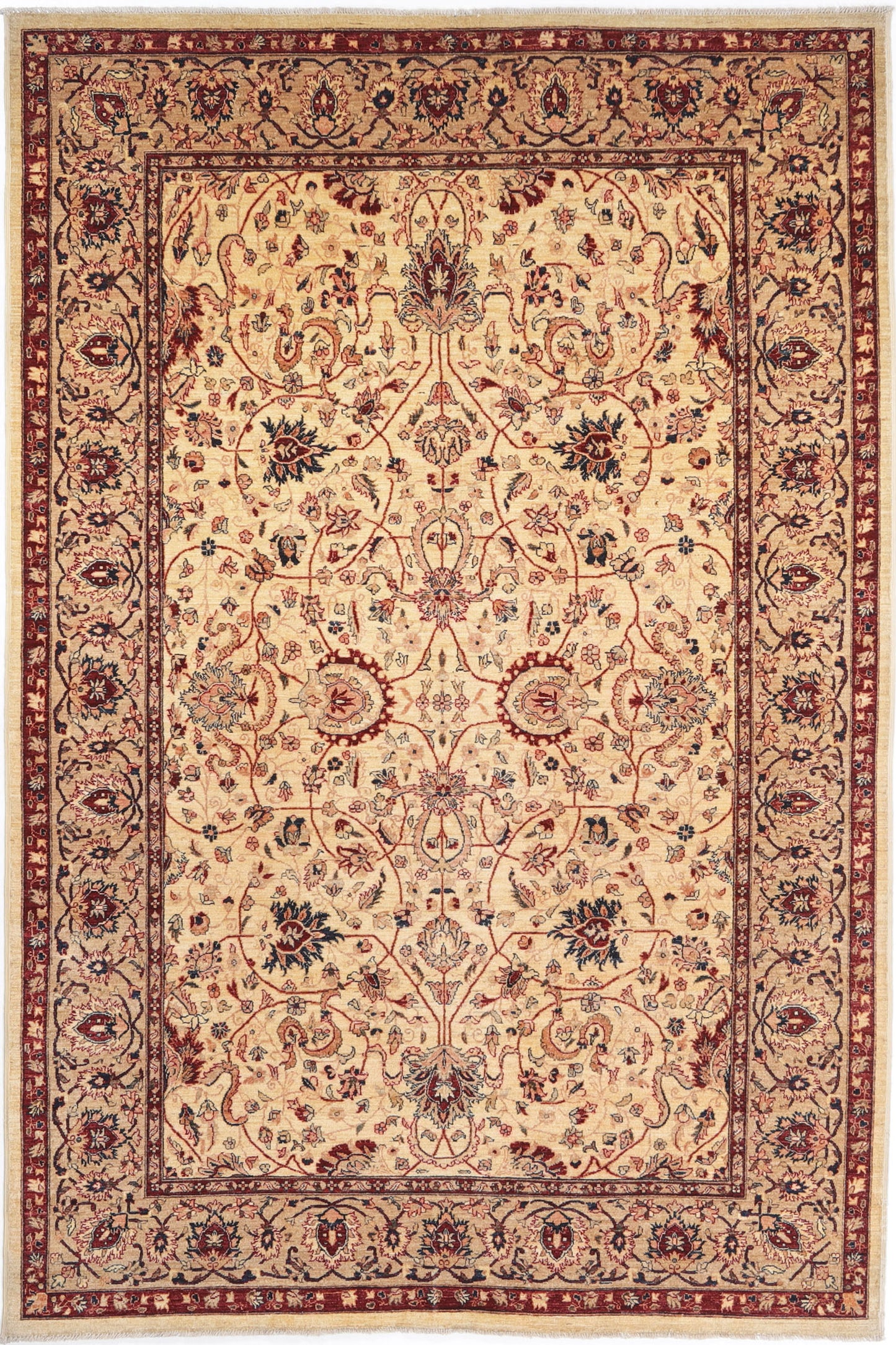 Hand-Knotted Oushak Carpet 5'.11" X 8'.10" Traditional, Ivory Fine Wool Area Rug 6x9