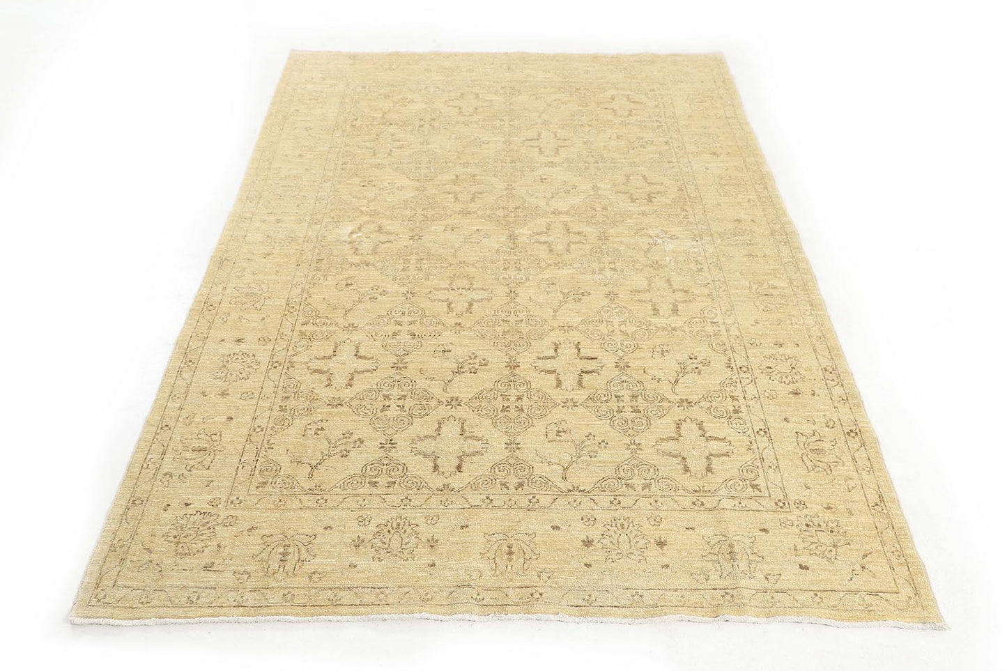 Hand-Knotted Farhan Carpet 5'.11" X 8'.5" Traditional, Beige Fine Wool Area Rug 6x9