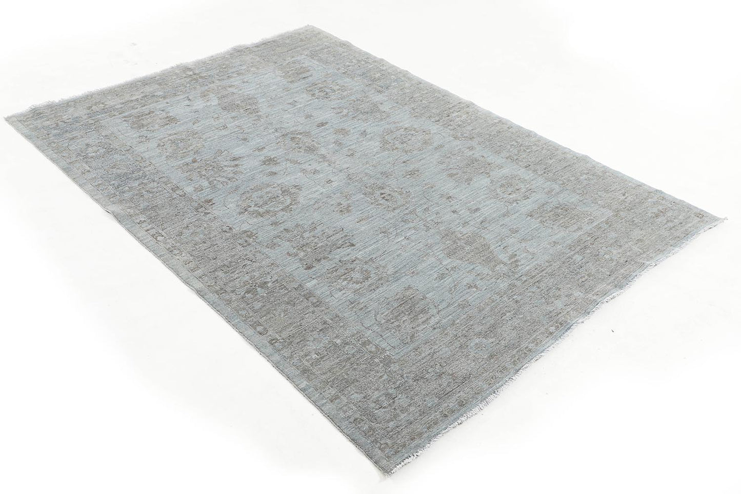 Hand-Knotted Oushak Carpet 5'.10" X 8'.1" Traditional, Grey Fine Wool Area Rug 5.5x8