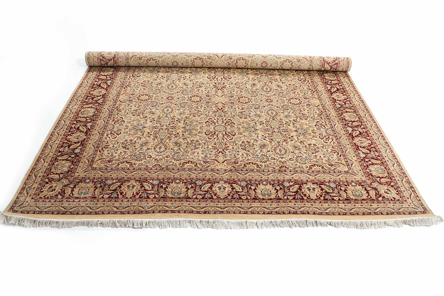 Hand-Knotted Lahore Carpet 9'.3" X 12' Oriental, Beige Fine Wool Area Rug 9x12