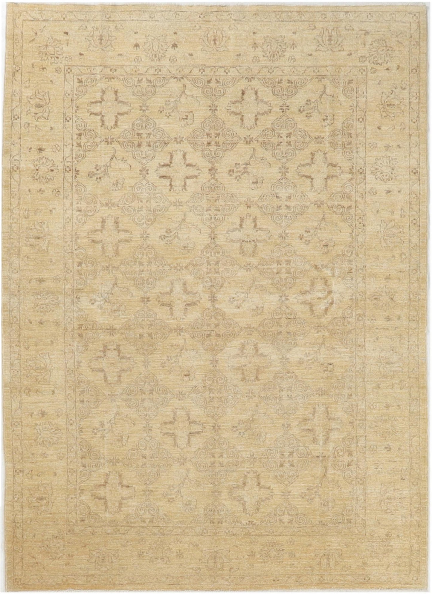 Hand-Knotted Farhan Carpet 5'.11" X 8'.5" Traditional, Beige Fine Wool Area Rug 6x9