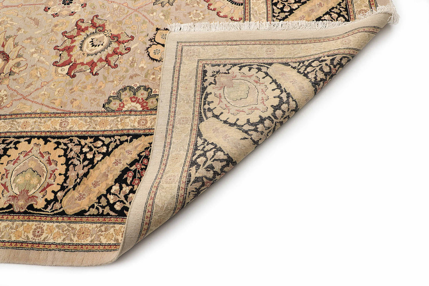 Hand-Knotted Lahore Carpet 12' X 14'.10" Oriental, Bone Fine Wool Area Rug 12x15