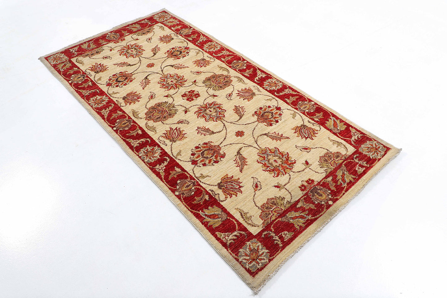 Hand-Knotted Oushak Carpet 3'.4" X 6'.6" Traditional, Ivory Fine Wool Area Rug 3x6