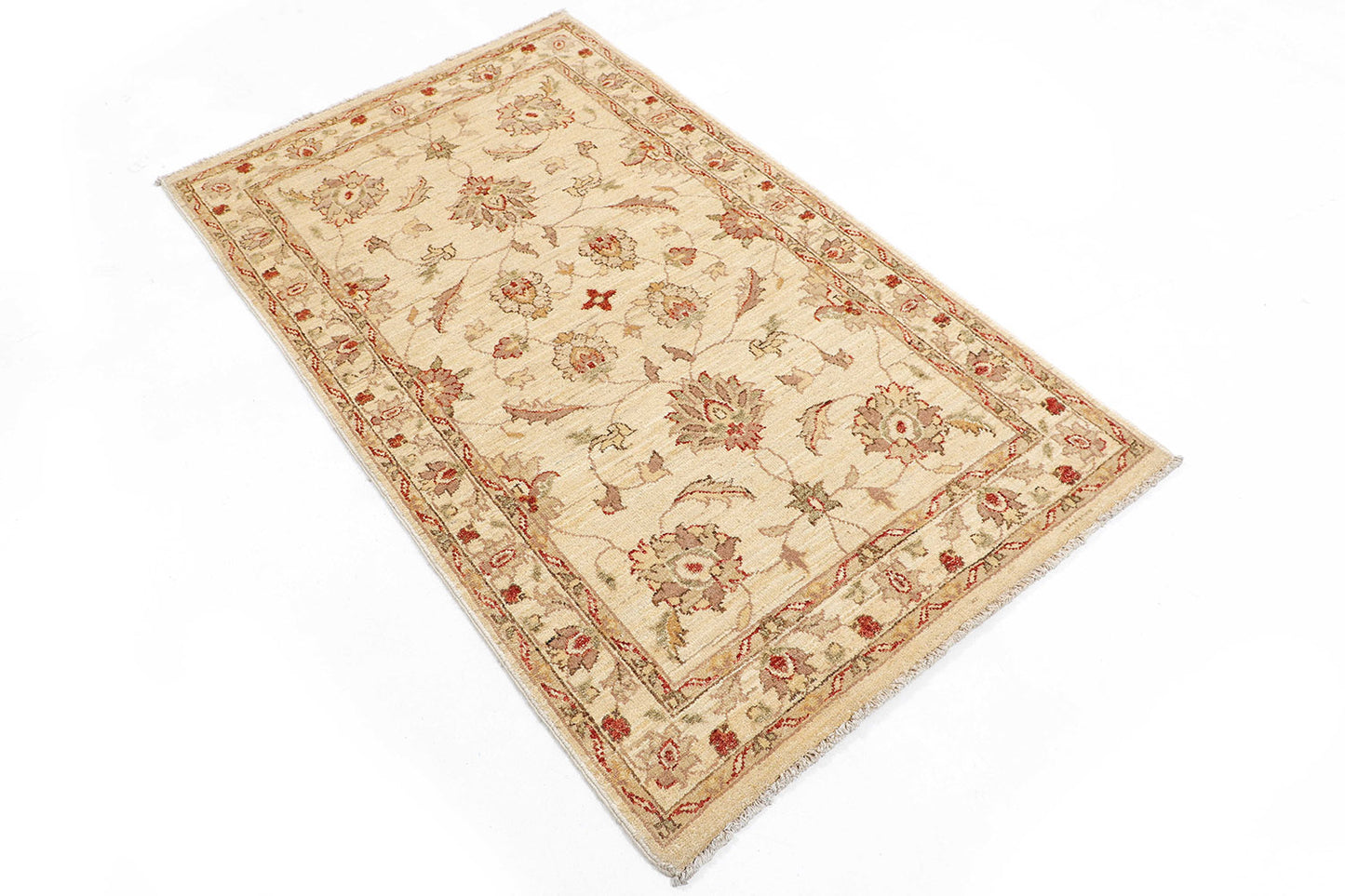 Hand-Knotted Oushak Carpet 3'.1" X 5'.2" Traditional, Beige Fine Wool Accent Rug 3x5