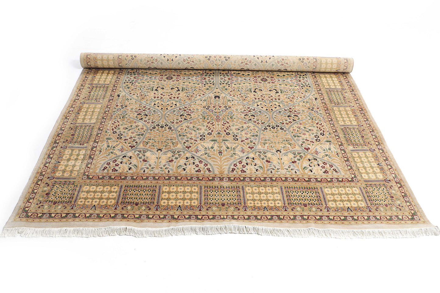 Hand-Knotted Lahore Carpet 7'.11" X 10'.2" Oriental, Grey Fine Wool Area Rug 8x10