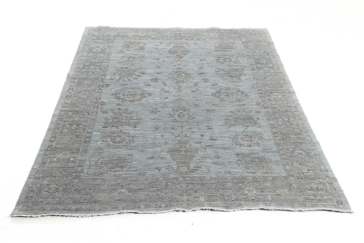 Hand-Knotted Oushak Carpet 5'.10" X 8'.1" Traditional, Grey Fine Wool Area Rug 5.5x8