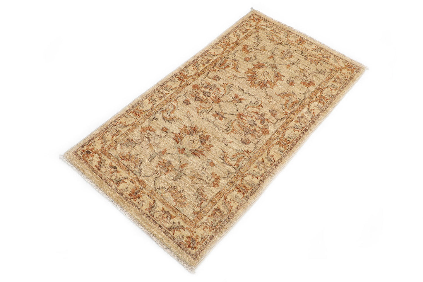 Hand-Knotted Oushak Carpet 2'.2" X 4' Traditional, Beige Fine Wool Accent Rug 2x4