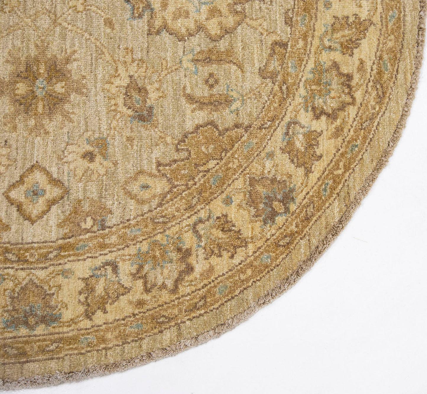 Hand-Knotted Oushak Carpet 4'.3" X 4'.2" Traditional, Beige Fine Wool Round Rug 4x4