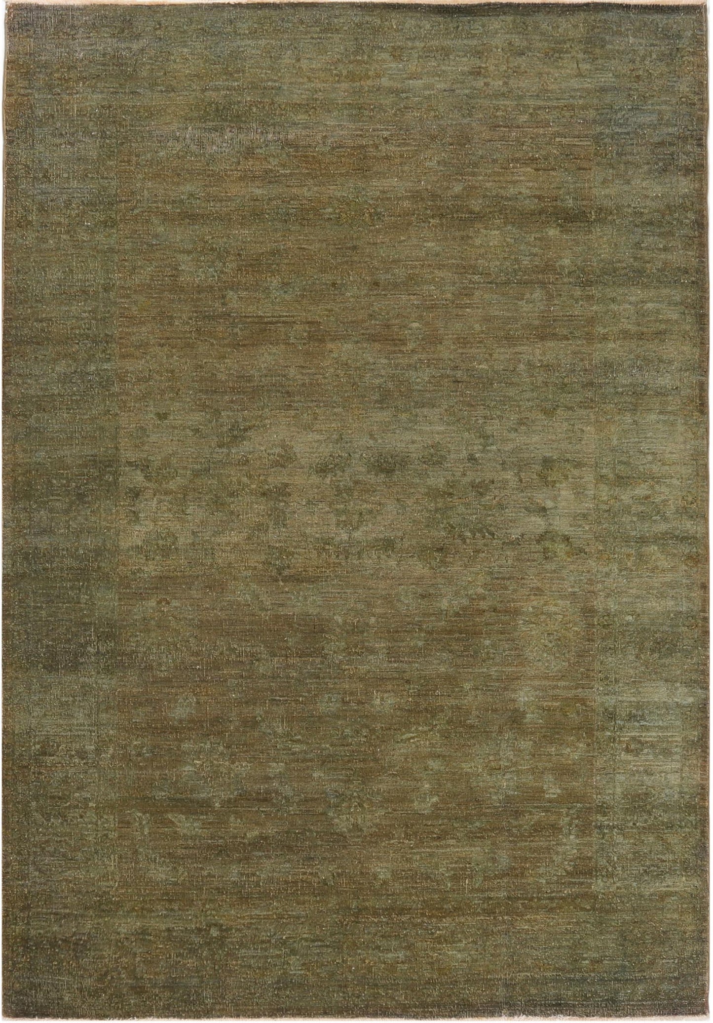 Hand-Knotted Oushak Carpet 5'.7" X 8'.1" Traditional, Green Fine Wool Area Rug 5.5x8