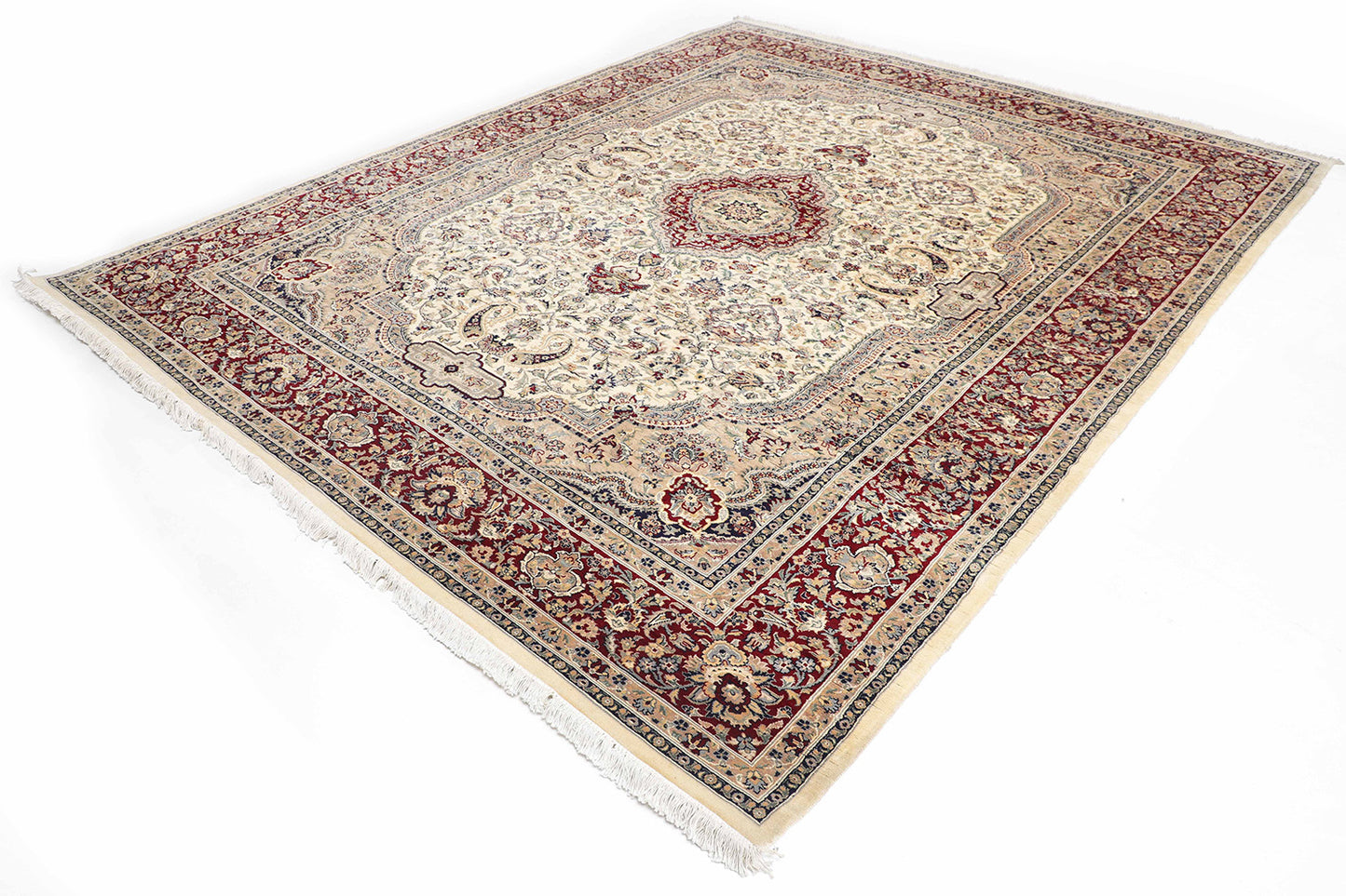 Hand-Knotted Lahore Carpet 7'.11" X 9'.9" Oriental, Ivory Fine Wool Area Rug 8x10