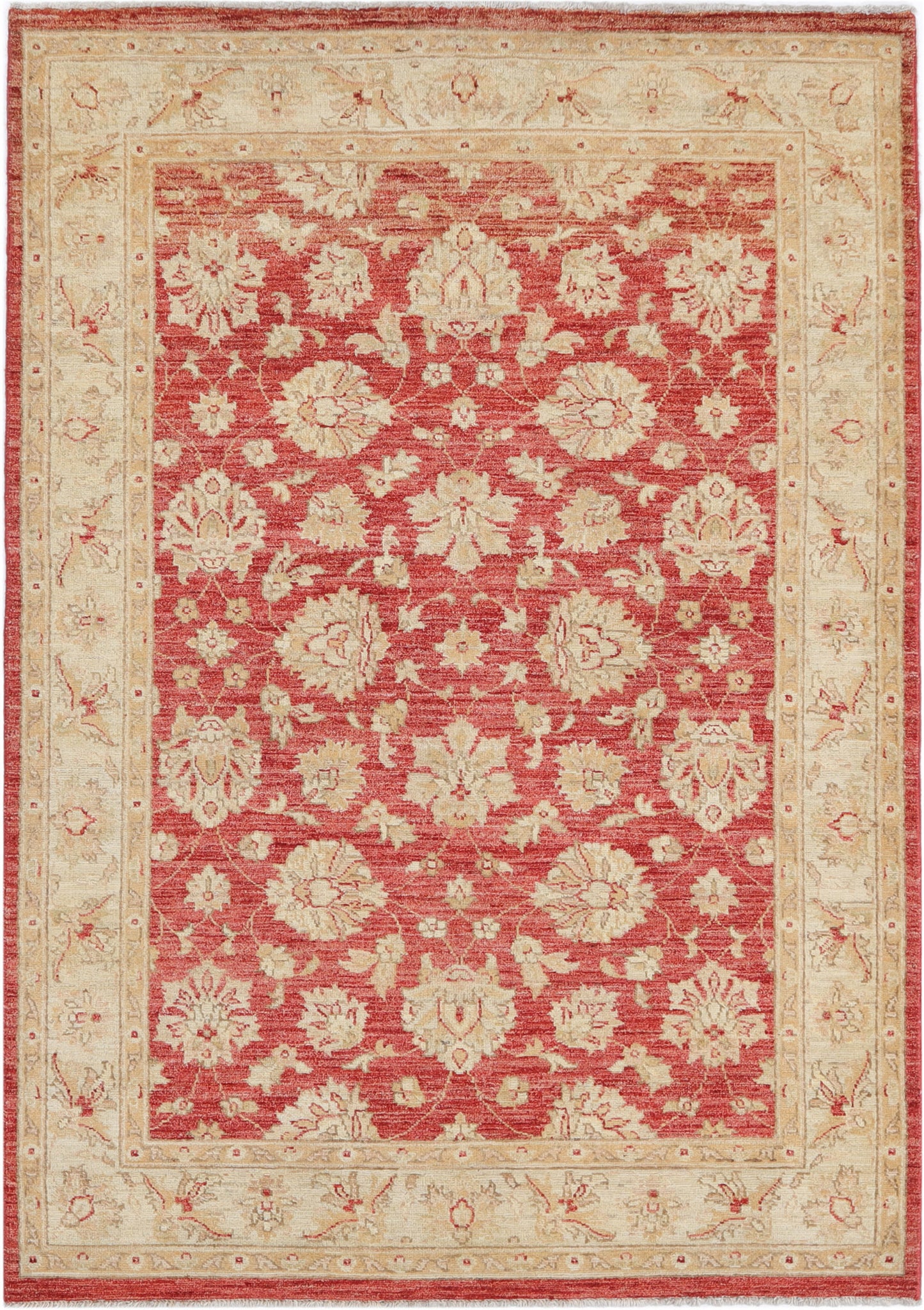Hand-Knotted Oushak Carpet 4'.7" X 6'.6" Traditional, Red Fine Wool Area Rug 4x6