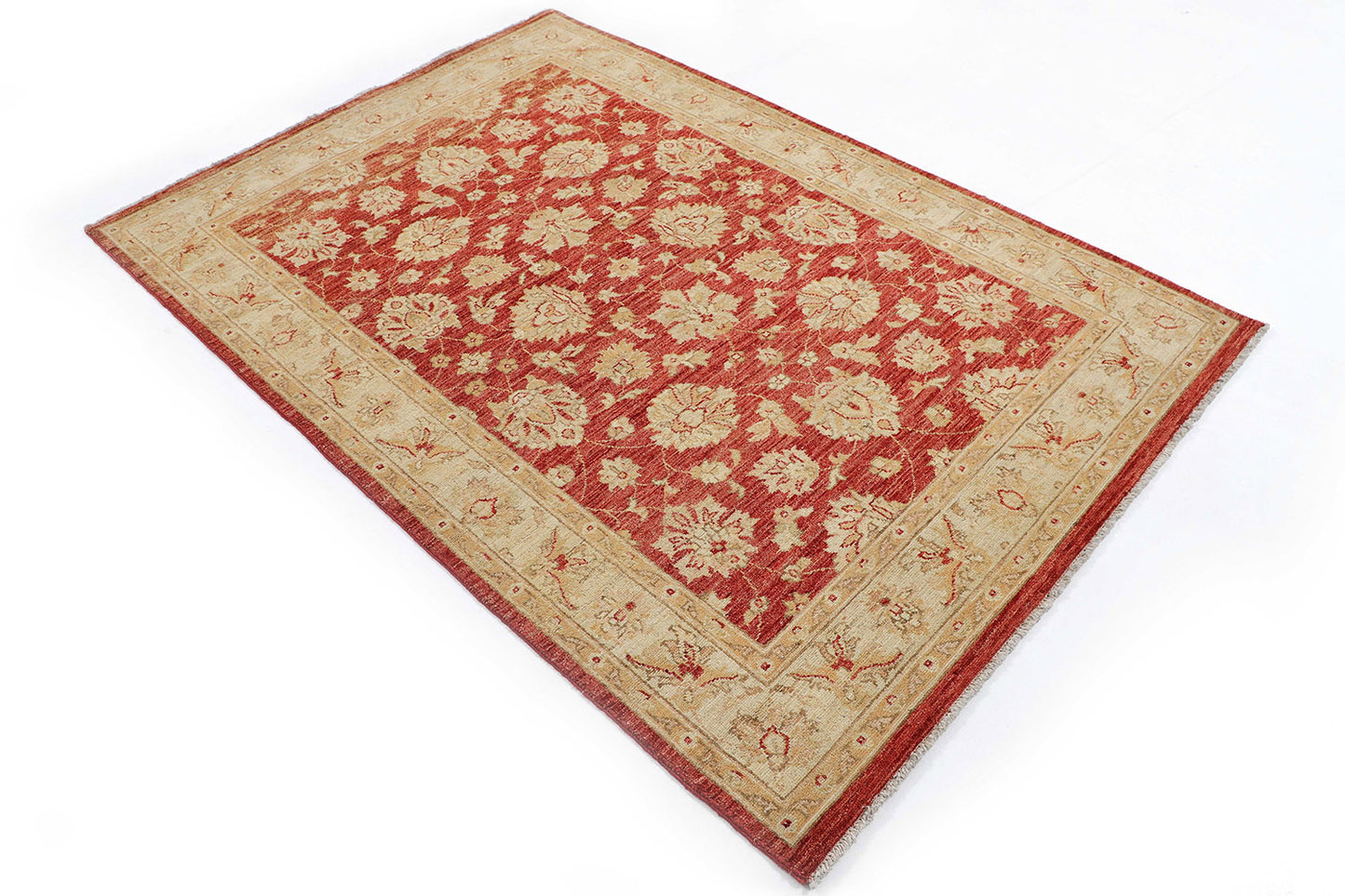 Hand-Knotted Oushak Carpet 4'.7" X 6'.6" Traditional, Red Fine Wool Area Rug 4x6