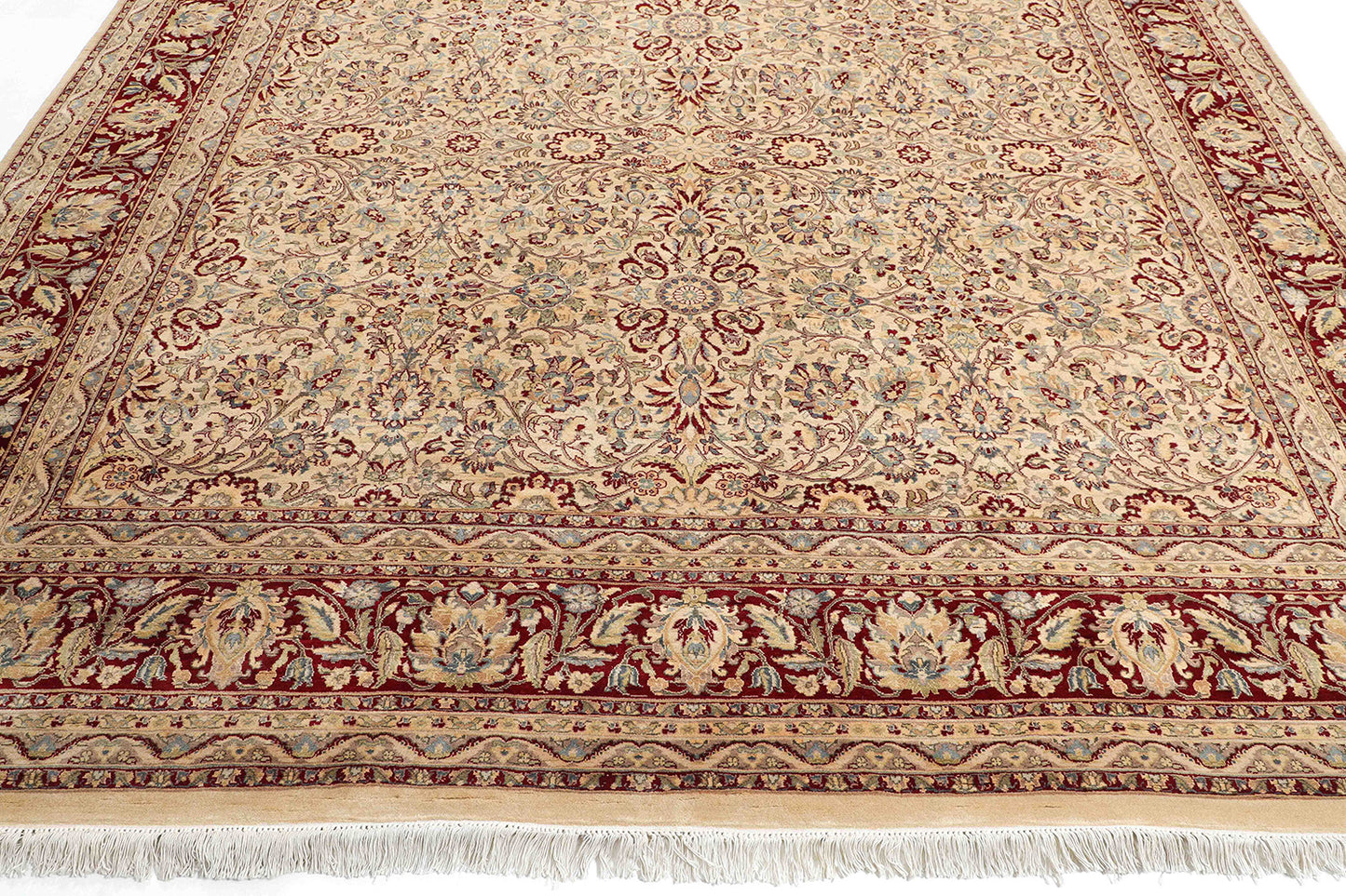 Hand-Knotted Lahore Carpet 9'.3" X 12' Oriental, Beige Fine Wool Area Rug 9x12