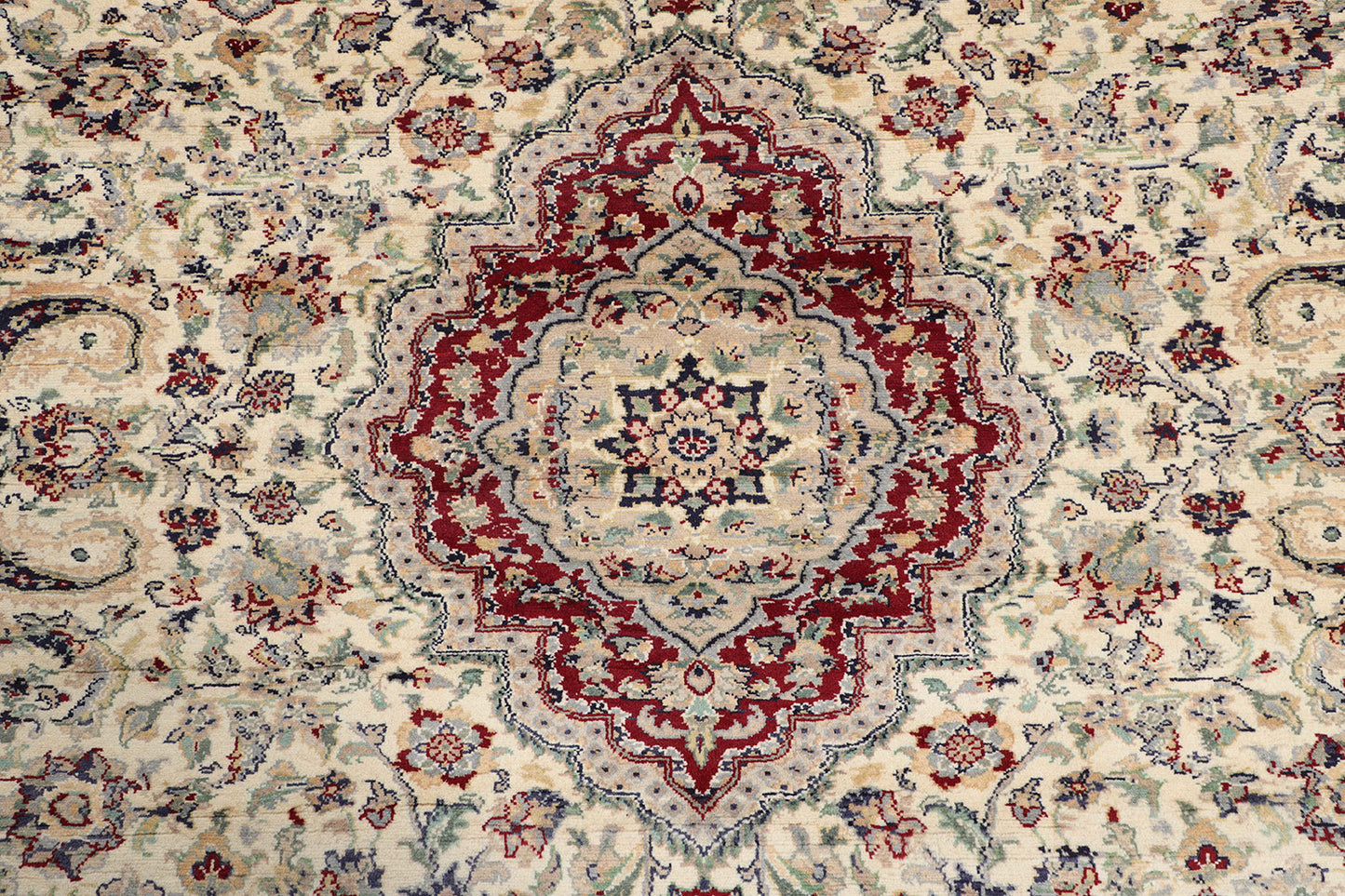Hand-Knotted Lahore Carpet 7'.11" X 9'.9" Oriental, Ivory Fine Wool Area Rug 8x10