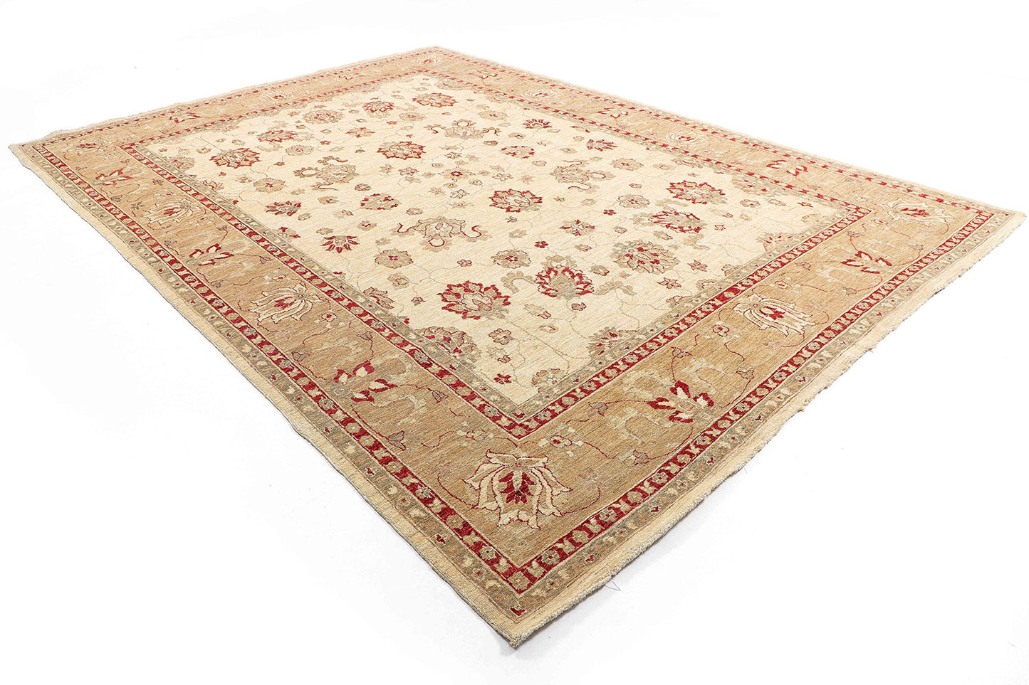 Hand-Knotted Oushak Carpet 8'.10" X 12'.1" Traditional, Ivory Fine Wool Area Rug 9x12