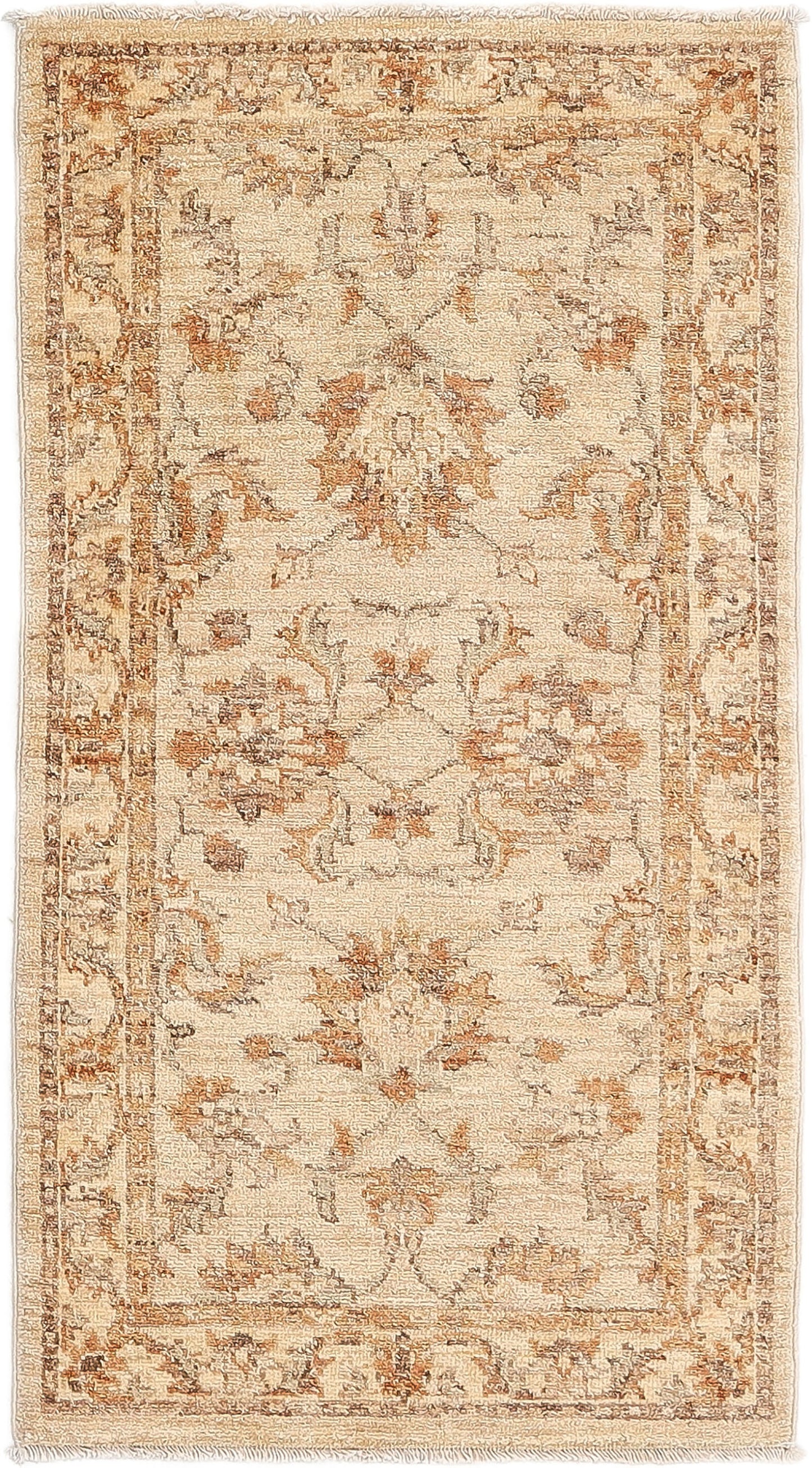 Hand-Knotted Oushak Carpet 2'.2" X 4' Traditional, Beige Fine Wool Accent Rug 2x4