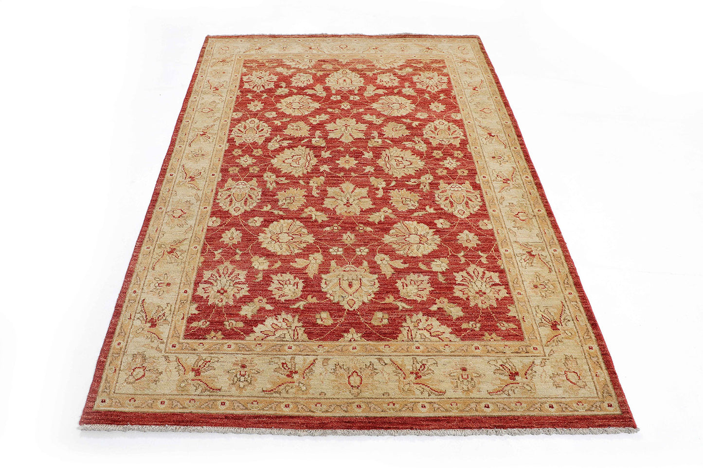 Hand-Knotted Oushak Carpet 4'.7" X 6'.6" Traditional, Red Fine Wool Area Rug 4x6