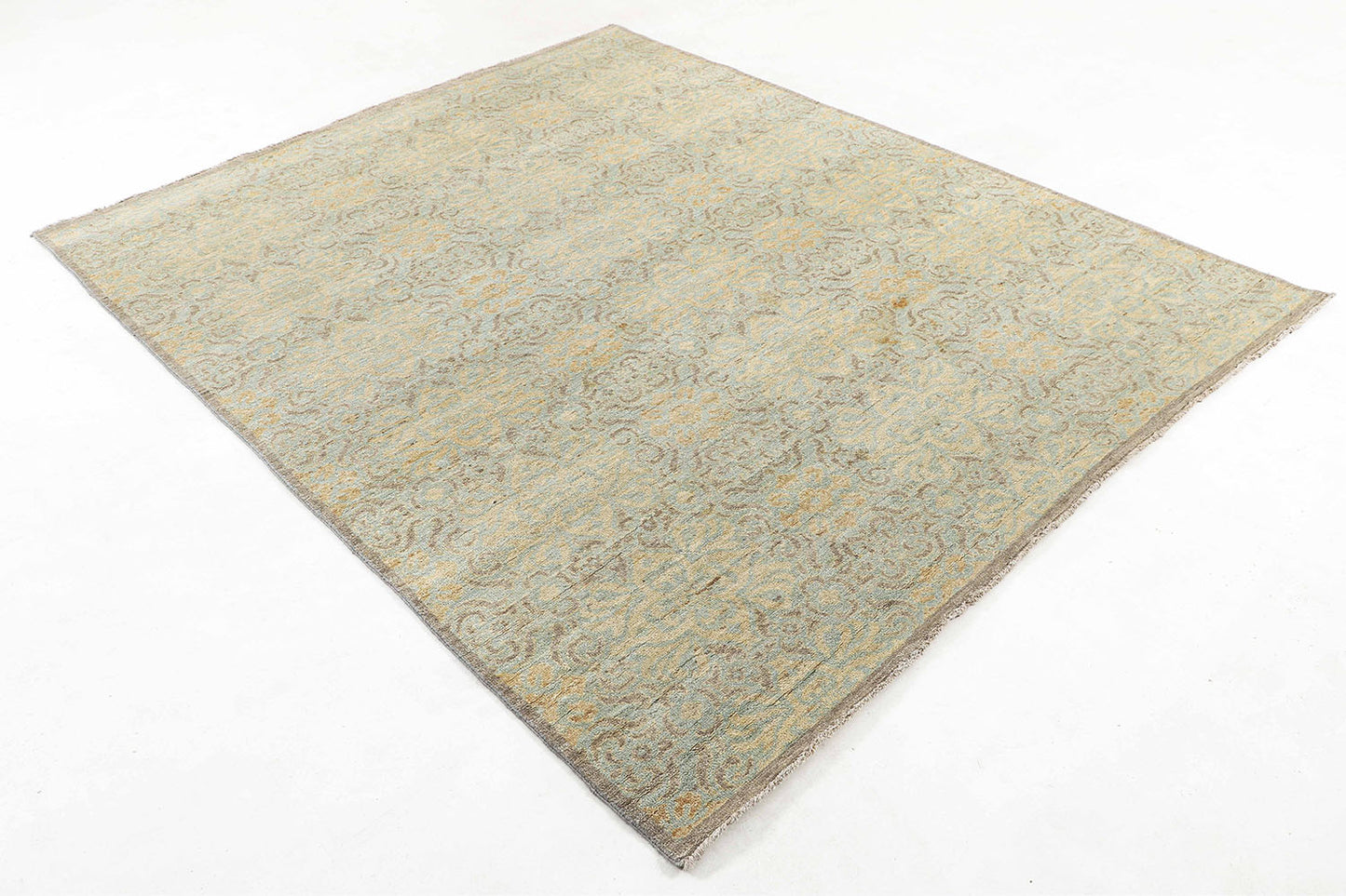 Hand-Knotted Gabbeh Carpet 7'.9" X 9'.6" , L/Blue Fine Wool Area Rug 8x10