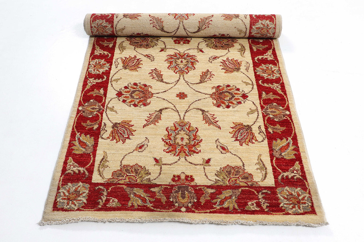 Hand-Knotted Oushak Carpet 3'.4" X 6'.6" Traditional, Ivory Fine Wool Area Rug 3x6