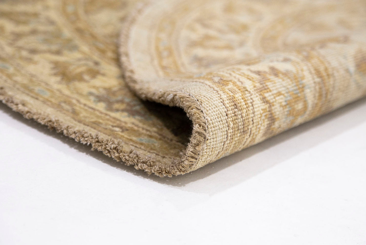 Hand-Knotted Oushak Carpet 4'.3" X 4'.2" Traditional, Beige Fine Wool Round Rug 4x4
