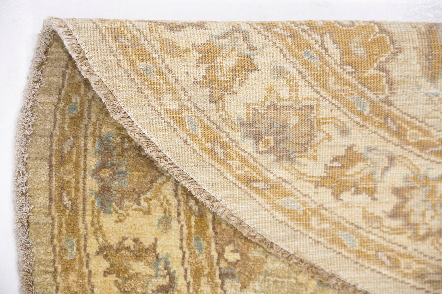 Hand-Knotted Oushak Carpet 4'.3" X 4'.2" Traditional, Beige Fine Wool Round Rug 4x4