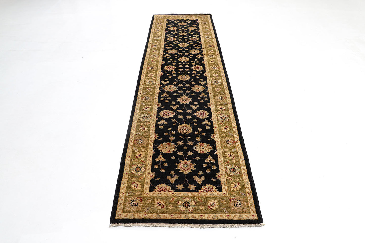 2.5x10 Hand-Knotted Ariana Carpet 2'.9" X 10'.1" Traditional, Black Fine Wool Runner Rug D40673