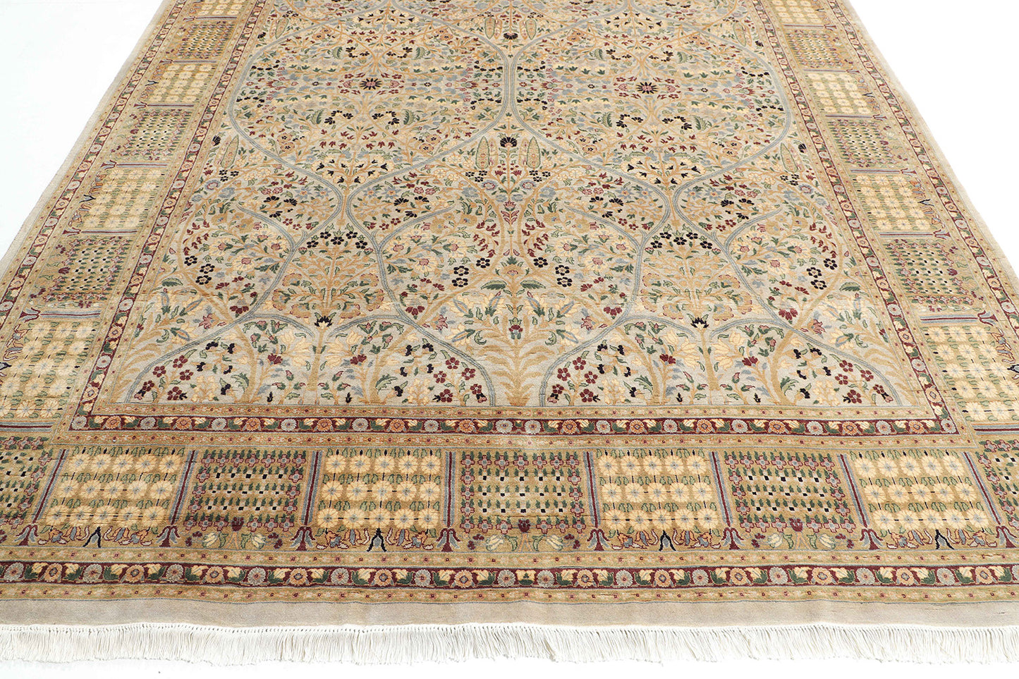 Hand-Knotted Lahore Carpet 7'.11" X 10'.2" Oriental, Grey Fine Wool Area Rug 8x10