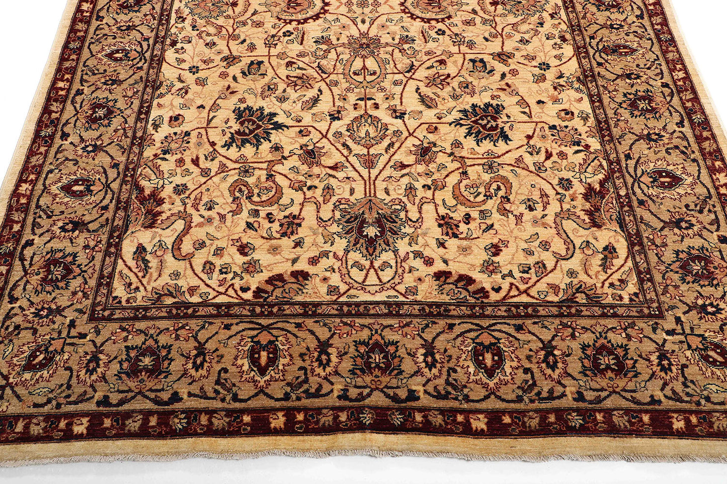 Hand-Knotted Oushak Carpet 5'.11" X 8'.10" Traditional, Ivory Fine Wool Area Rug 6x9