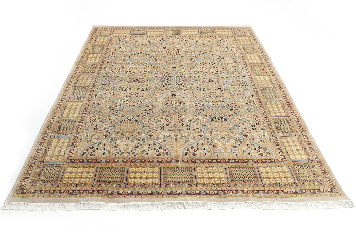 Hand-Knotted Lahore Carpet 7'.11" X 10'.2" Oriental, Grey Fine Wool Area Rug 8x10