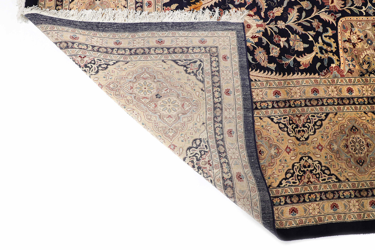 Hand-Knotted Lahore Carpet 12'.2" X 17'.7" Oriental, Blue Fine Wool Area Rug 12x18