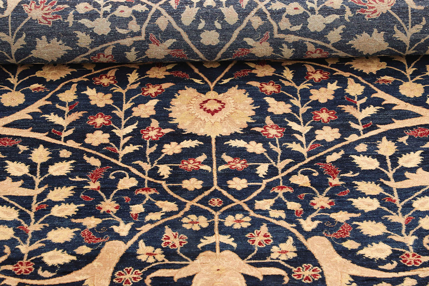 Hand-Knotted Lahore Carpet 9'.1" X 11'.10" Oriental, Red Fine Wool Area Rug 9x12