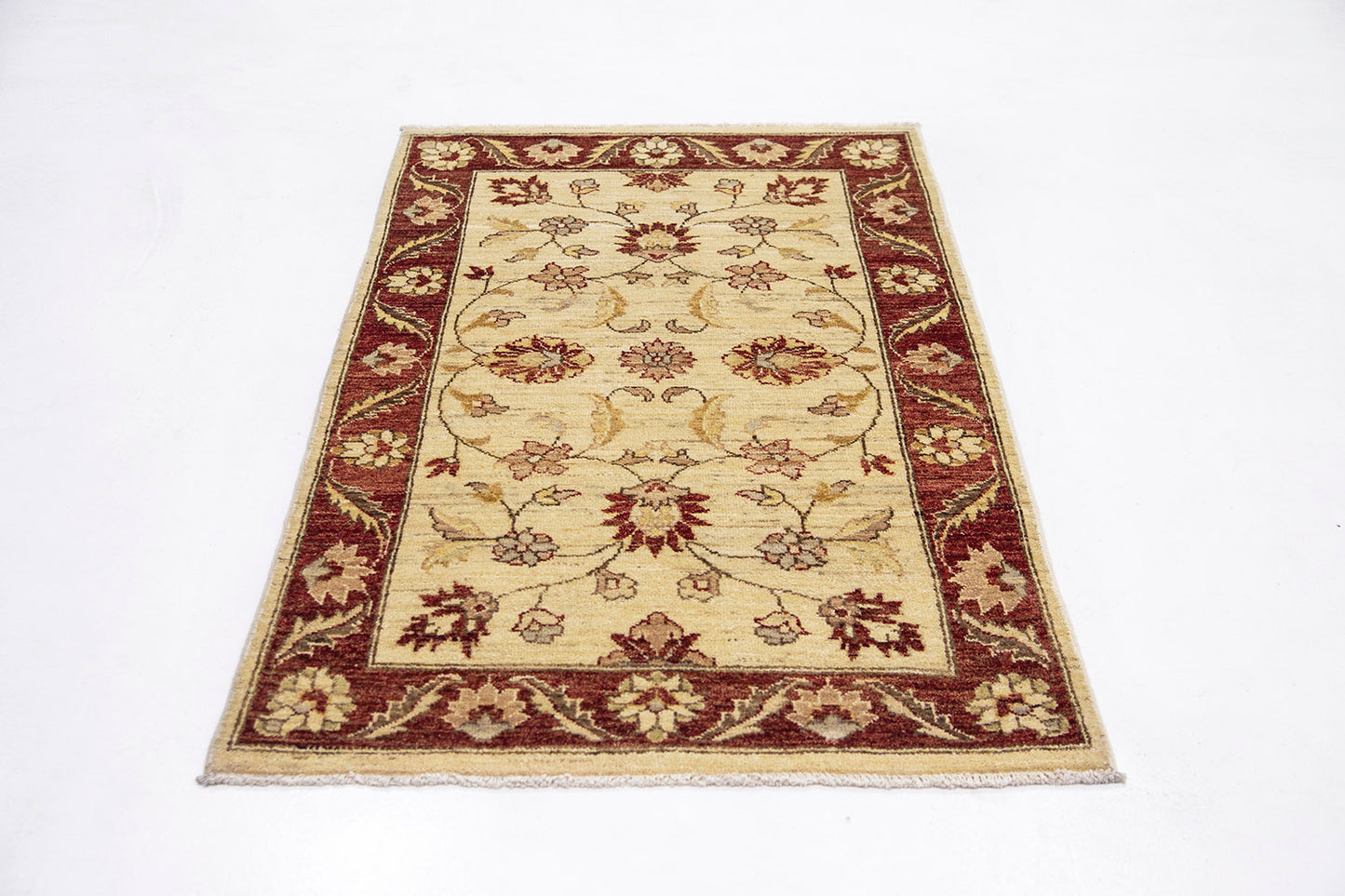 Hand-Knotted Oushak Carpet 3'.2" X 5'.4" Traditional, Ivory Fine Wool Accent Rug 3x5