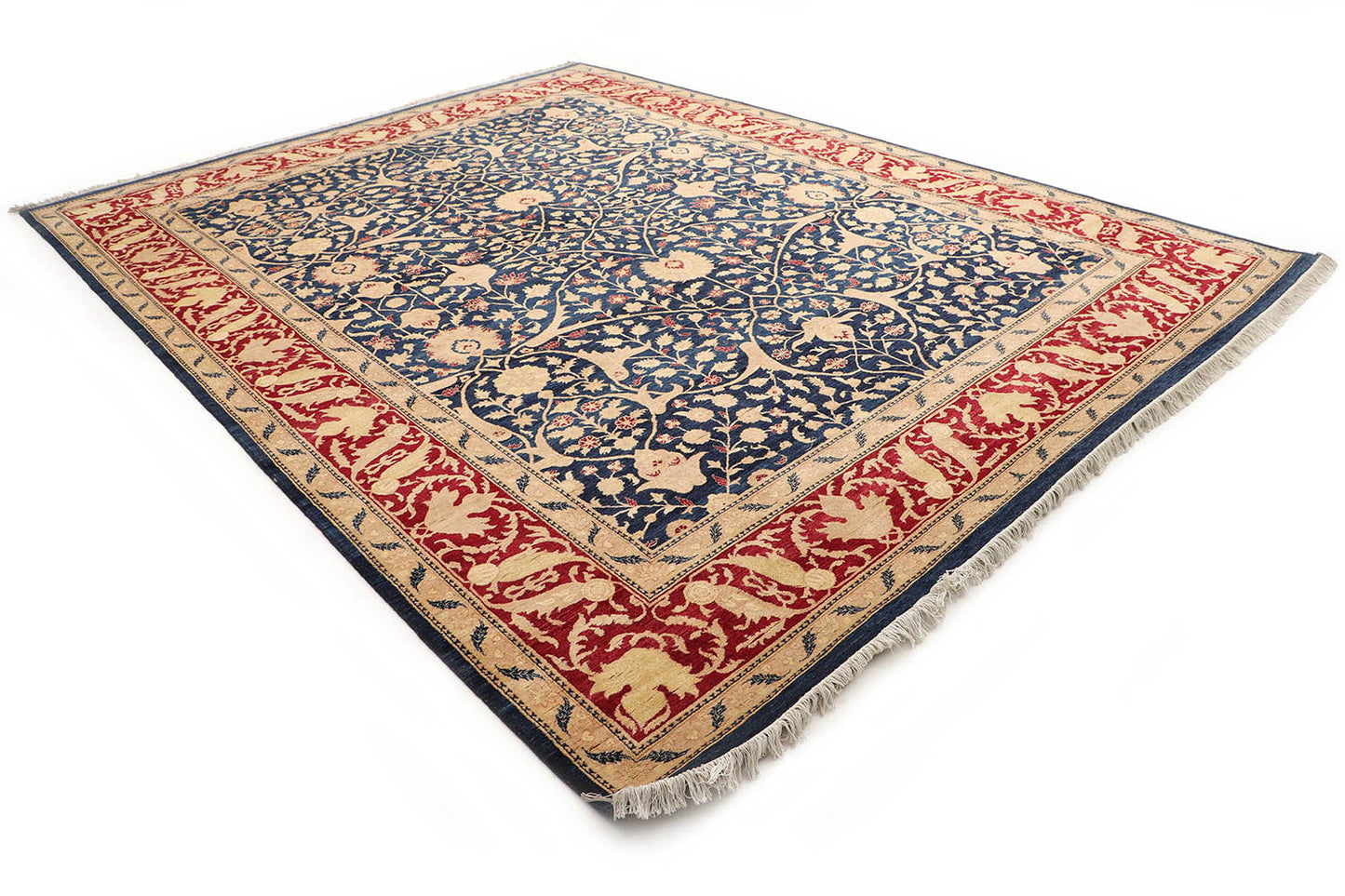 Hand-Knotted Lahore Carpet 9'.1" X 11'.10" Oriental, Red Fine Wool Area Rug 9x12