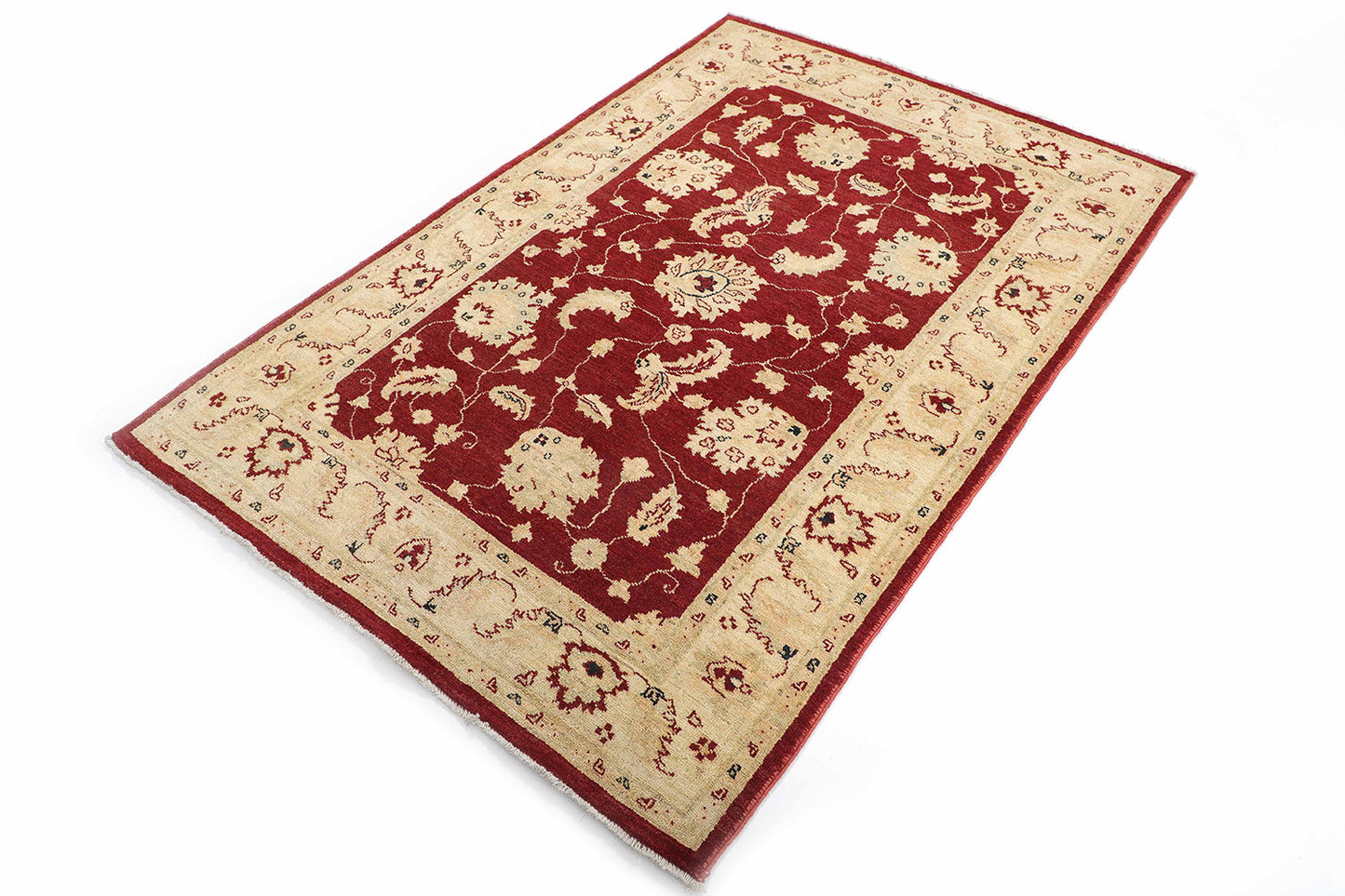 Hand-Knotted Oushak Carpet 4'.1" X 6' Traditional, Red Fine Wool Area Rug 4x6