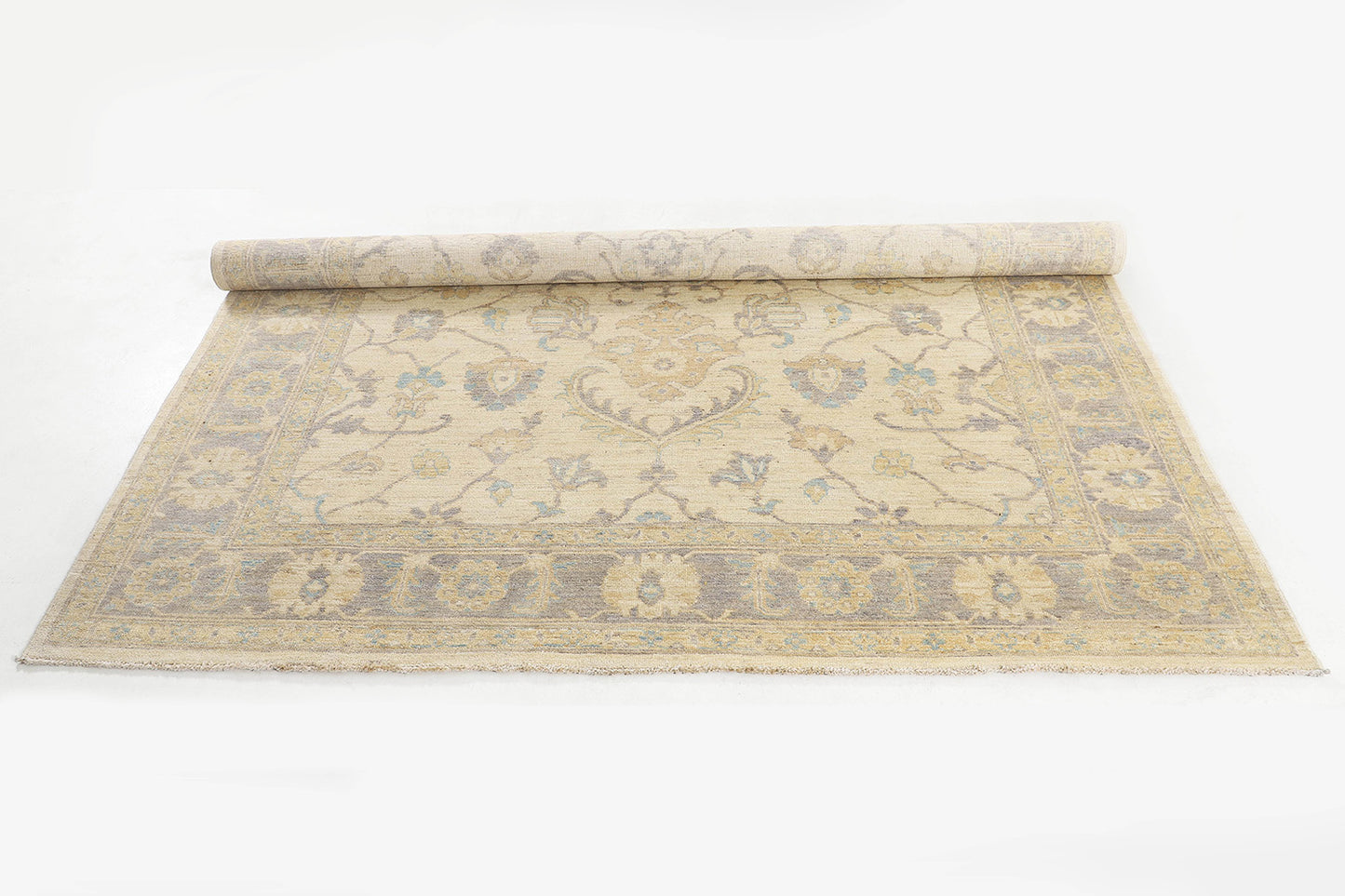 Hand-Knotted Oushak Carpet 8'.1" X 9'.9" Traditional, Ivory Fine Wool Area Rug 8x10