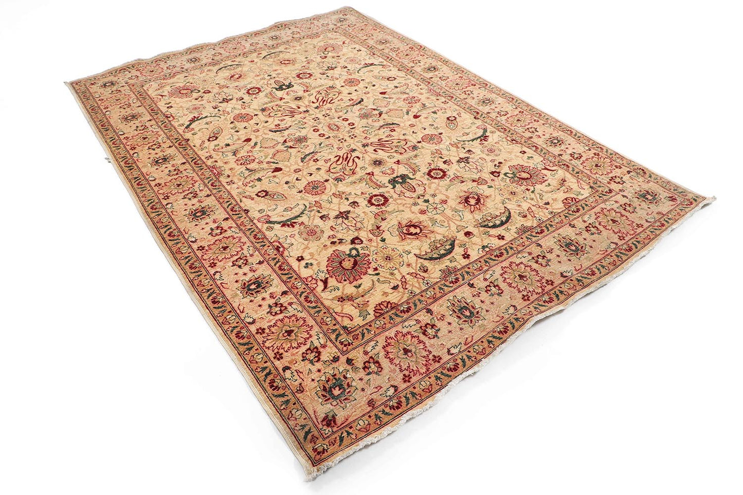 Hand-Knotted Oushak Carpet 5'.10" X 8'.2" Traditional, Ivory Fine Wool Area Rug 6x9