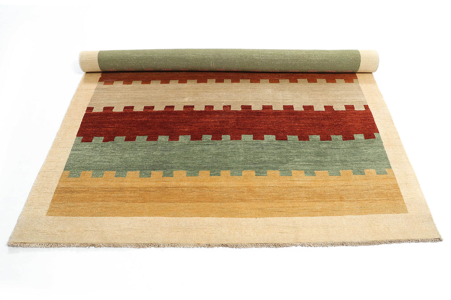 Hand-Knotted Gabbeh Carpet 6'.1" X 8'.9" , Ivory Fine Wool Area Rug 6X9