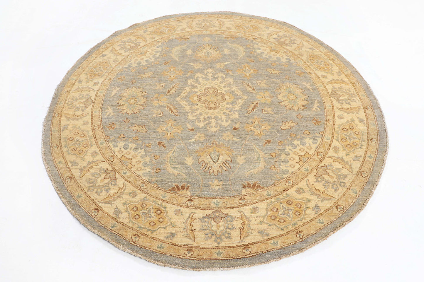 Hand-Knotted Oushak Carpet 6'.1" X 6'.3" Traditional, Grey Fine Wool Round Rug 6x6