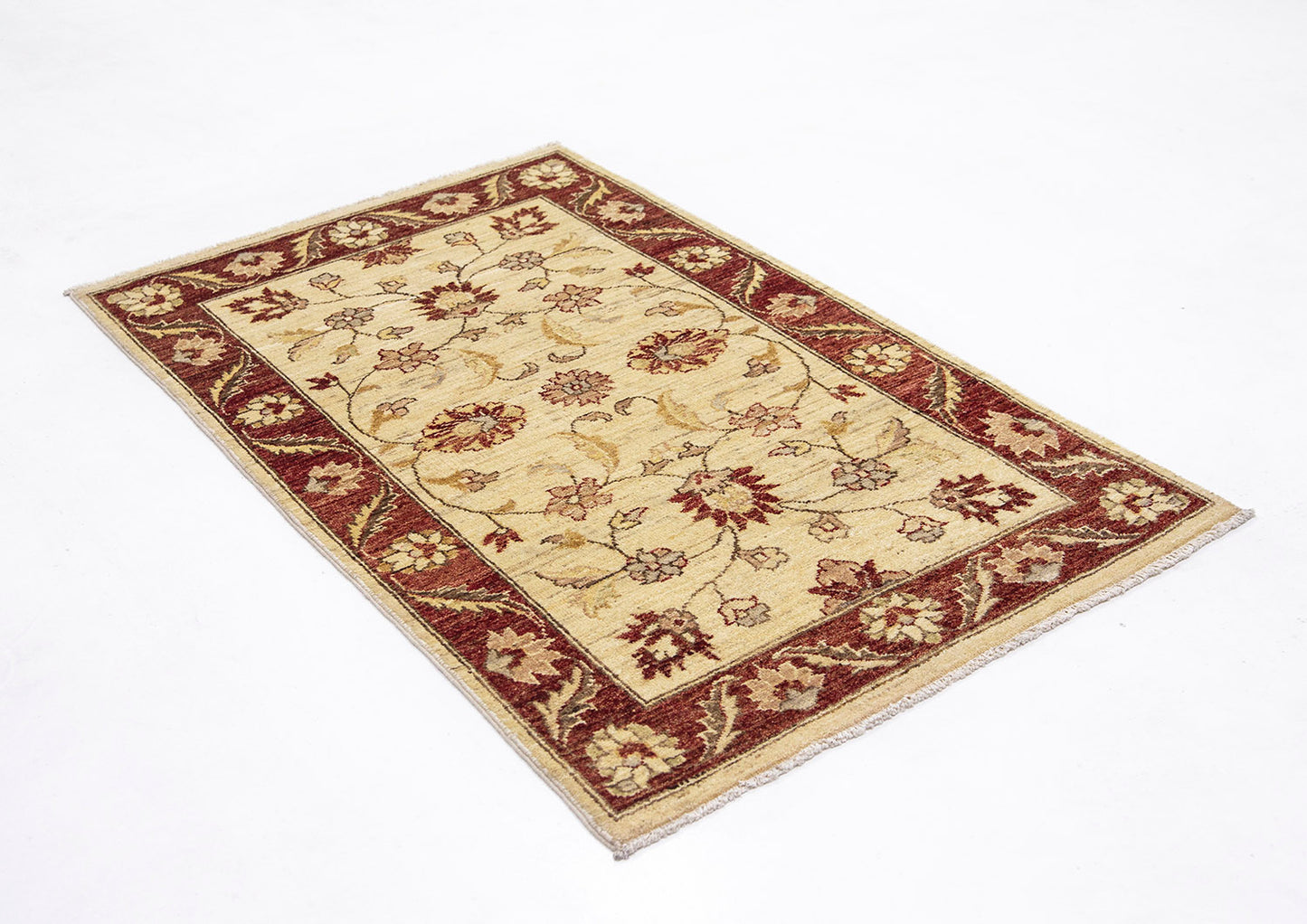 Hand-Knotted Oushak Carpet 3'.2" X 5'.4" Traditional, Ivory Fine Wool Accent Rug 3x5