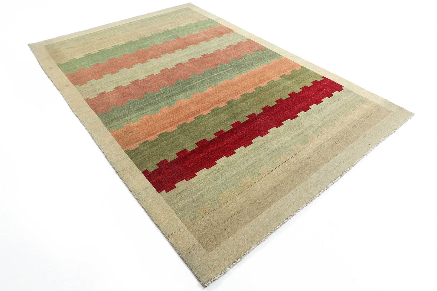 Hand-Knotted Gabbeh Carpet 5'.10" X 8'.8" , Green Fine Wool Area Rug 6x9